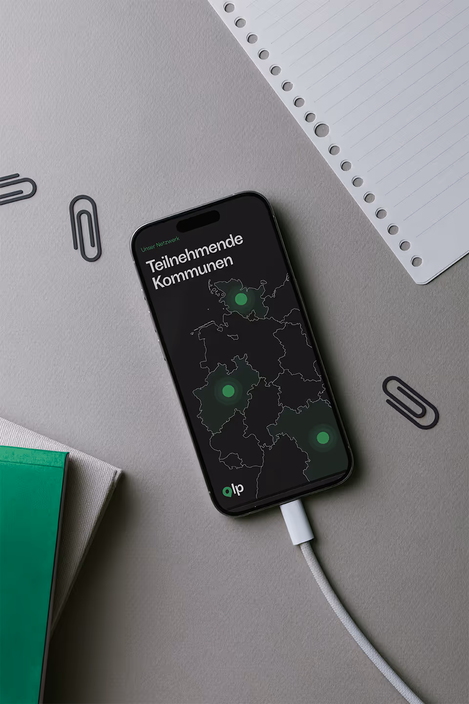 Mobile view of the Lokalprojekte website showing a map of participating municipalities in Germany